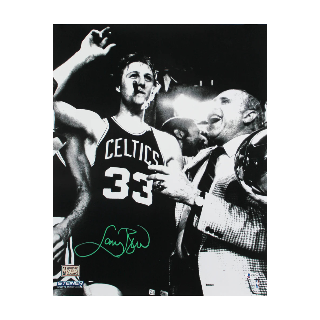 Larry Bird Signed Basketball Print Size 16″ x 20″ with Beckett COA